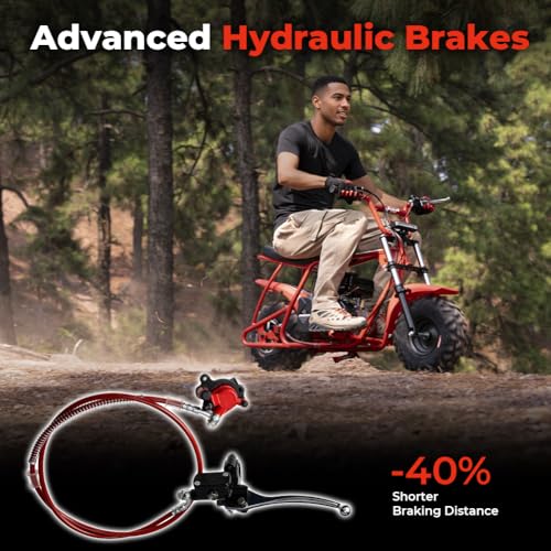 Image of FRP GMB100 Performance 99CC 4-Stroke Mini Dirt Bike - Upgraded Hydraulic Brakes & Front Suspension Fork, 28MPH Off-Road Mini Bike with LED Headlight, Anti-Slip Seat, Supports 220LBS,Red