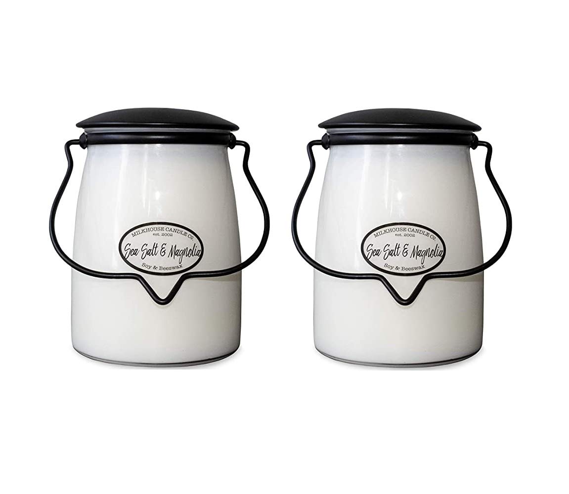 Milkhouse Candle Company Sea Salt & Magnolia 2-Pack Butter Jar Candles | 22oz Glass Jar Scented Candles for The Home | Farmhouse Home Decor | Soy Candles USA