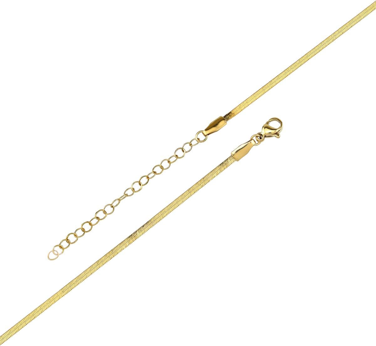 Silvershake SueBue 2MM 14K Yellow Gold Plated Stainless Steel Herringbone Chain 7 to 8.5 Inch Adjustable Bracelet Jewelry for Women - Image 4