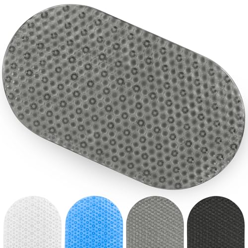 Vive Oval Bathtub Mat - Nonslip Shower Floor Pad - Non-Slip and Non-Skid for Bath Tub with Strong Rubber Suction Cup Grip - for Baby, Elderly, Kids, Bathroom (Gray)