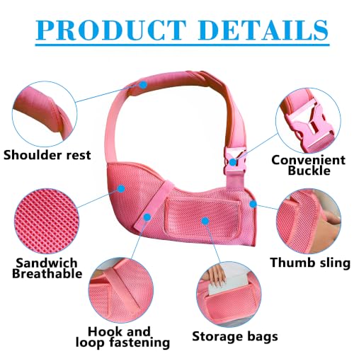 Image of VISKONDA Arm Sling Shoulder Immobilizer-Rotator Cuff Support Brace-Comfortable Medical Sling for Shoulder Injury,Left and Right Arm,Men and Women,for Broken,Dislocated,Fracture,Strain(Pink,Large)