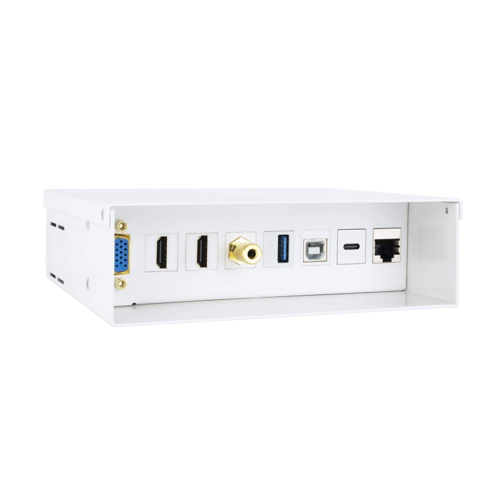 NANOCABLE 10.35.0004 - Caja de conexiones multimedia de pared VGA + 2xHDMI + JACK3.5 + 1xUSB-C 10G + 1xUSB-B 2.0 + 1xUSB-A 3.0 + 1xRJ45 Cat.6A STP, Blanco