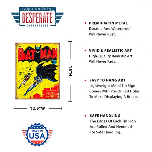 Desperate Enterprises Batman No 1 Cover Tin Sign - Nostalgic Vintage Metal Wall Decor - Made in USA