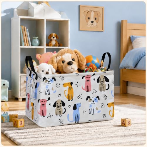 Image of Rectangular Cute Dog Storage Bin,Puppy Basket for Kids,Toy Laundry Hamper,Pet Nursery Gifts,Puppy basket with Handles, Boys and Girls Room Decor