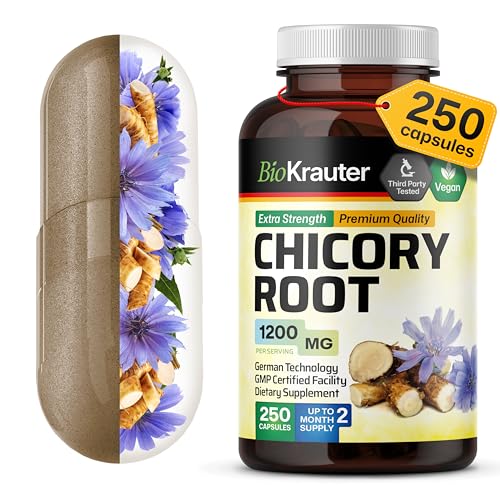 BIO KRAUTER Chicory Fiber Supplement - 1200 mg Strength - 250 Count - Chicory Root Powder - Inulin