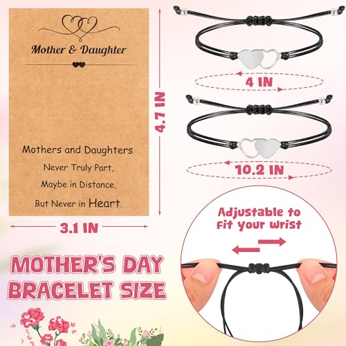 Image of EOBOH Mother's Day Gift Bracelets, Mother's Day Bracelets Adjustable Hearts Mother Daughter with Card, Love Mothers Day Gifts for Grandma Daughter Accessories