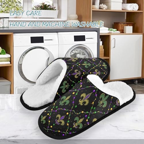 Green Light Mardi Gras Fleur De Lis Slippers For Women Men Soft Memory Foam Non-Slip Festival Winter Indoor House Shoes Travel Slipper3