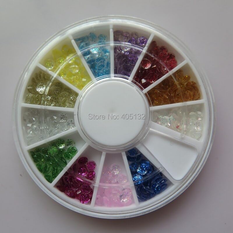 Od-149 12wheels/lot 3D 3mm 12 Colors in Wheel Round Glitter Rhinestone Nail Art Rhinestone - Rhinestones & Decorations -