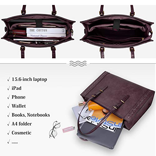 Laptop Bag for Women Waterproof Lightweight 15.6 Inch Leather Laptop Tote Bag Large Women Briefcase Professional Business Office Computer Work Bags Shoulder Handbag Claret