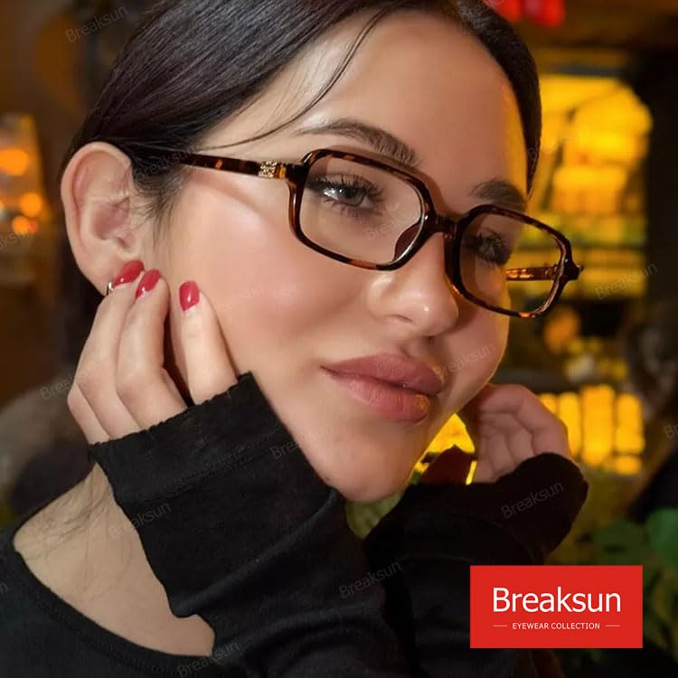 Image of Breaksun Retro Rectangle Glasses for Women Men Small Square Blue Light Blocking Glasses Vintage Eyeglasses