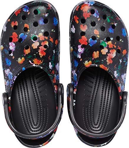 Image of Crocs Men's and Women's Classic Graphic Clog, Floral Print /Black, 15 Women / 13 Men