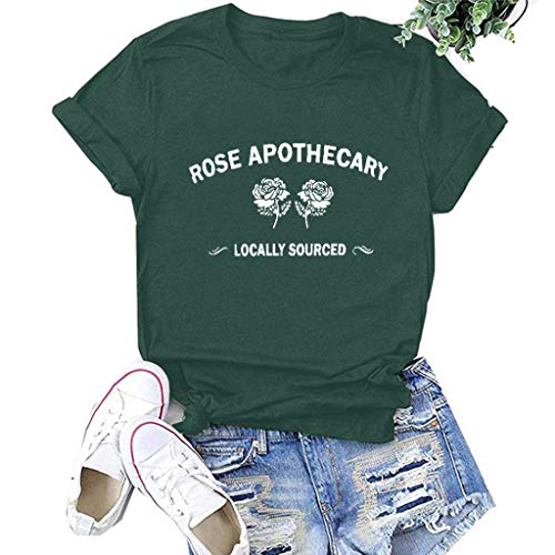 Winsummer Rose Apothecary T-Shirt Women Funny Cute Letter Graphic Tee Tops Summer Short Sleeve T Shirts Blouse
