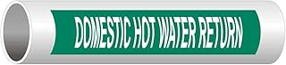 ComplianceSigns.com Domestic Hot Water Return (White Legend On Green Background) Pipe Label Decal, 8x2 in. 5-Pack Vinyl for Pipe Markers