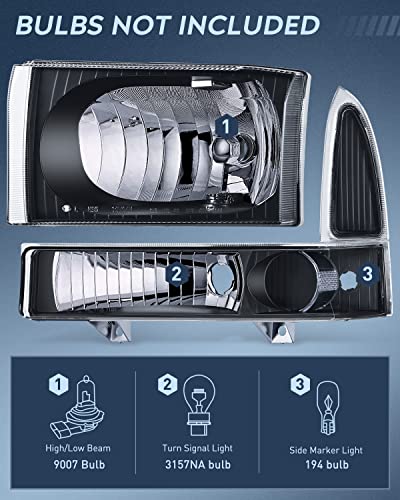 Image of Nilight Headlight Assembly Compatible with Ford 1999 2000 2001 2002 2003 2004 F250 F350 F450 F550 Super Duty Black Housing Clear Corner Clear Lens Headlights Assembly Replacement