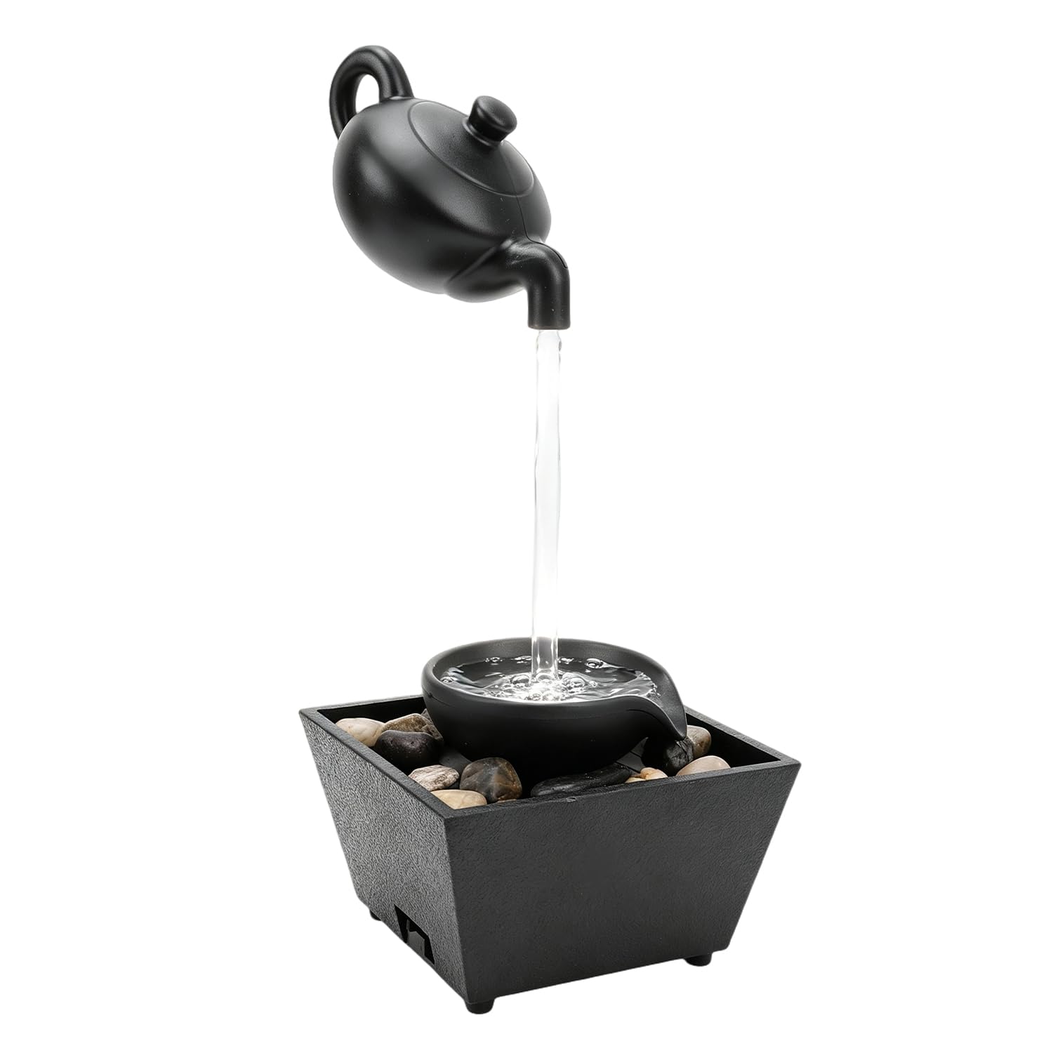 Fuente de agua flotante con luces LED, fuente de mesa zen interior con agua que fluye y piedras para decoración del hogar y la oficina