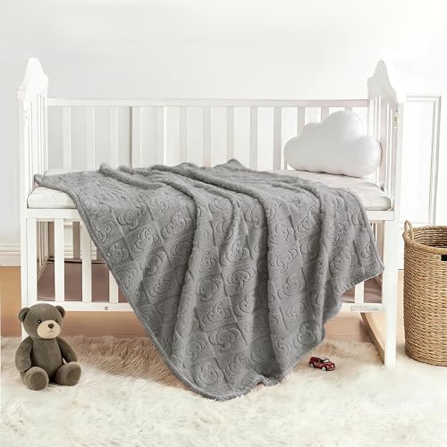 Image of Pro Goleem Elephant Baby Blanket, Baby Fleece Blanket for Boys & Girls, 30 inch x 40 inch Soft Crib & Stroller Blanket for Newborns and Toddlers, (Grey)