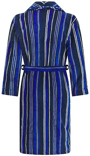 John Christian Men's Fleece Robe, Navy, Royal Blue and Light Gray Stripes2