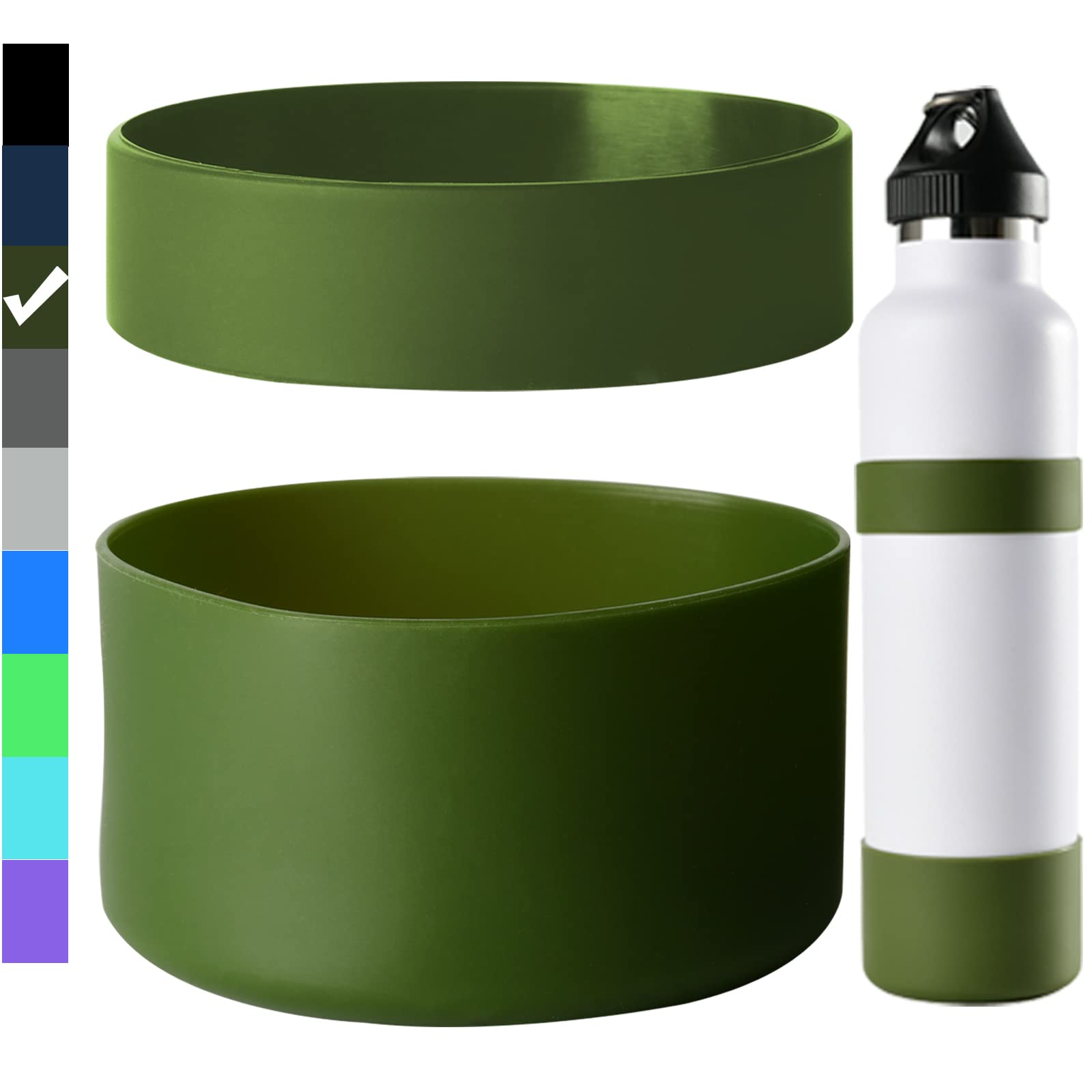 Miracredo 2 PCS Silicone Water Bottle Boot, Protective Silicone Sleeve, Anti-Slip Bottom Cover with Silicone Ring, BPA Free, Compatible with Simple