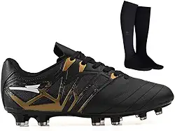 Chuteira de Futebol Masculina Campo Grama Natural Bico Reforçado em Couro + Meião