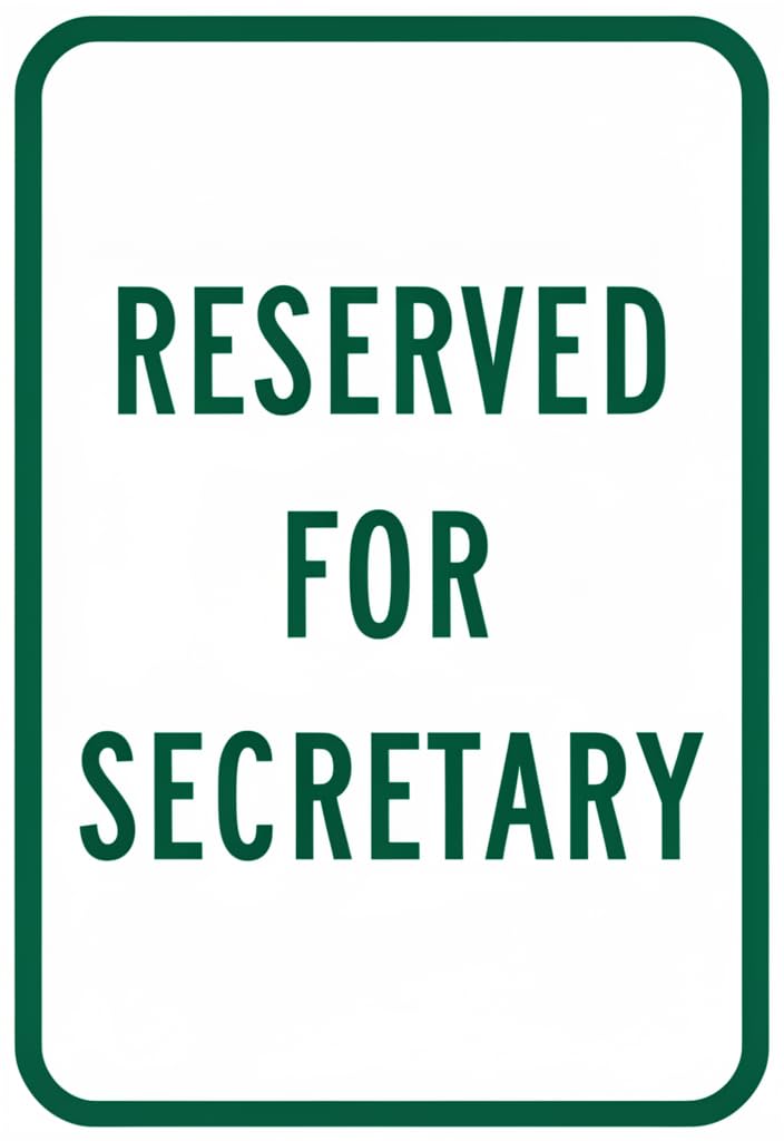 peiyeety Reserved for Secretary Tin Sign 12x8 Inch, Green & White Metal Wall Decor Plaque, Reserved Seating Desk Door Sign for Office Reception, Funny Work Gift Idea