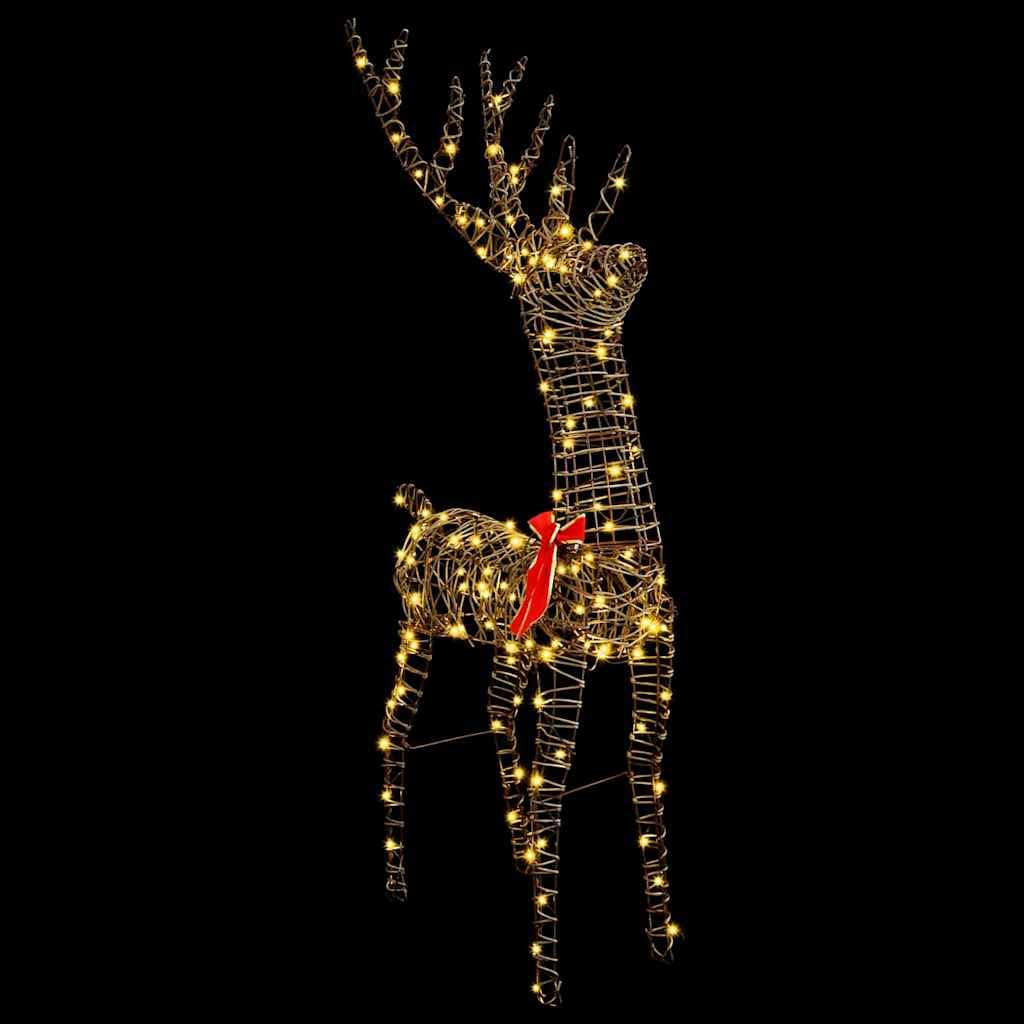 3D Rentier mit 140 LEDs warmweiß, Rattan Weihnachtsdeko für Wohnzimmer, 70 x 41 x 128 cm, USB Betrieb, wetterbeständig, mit rotem Bogen, für festliche Dekoration