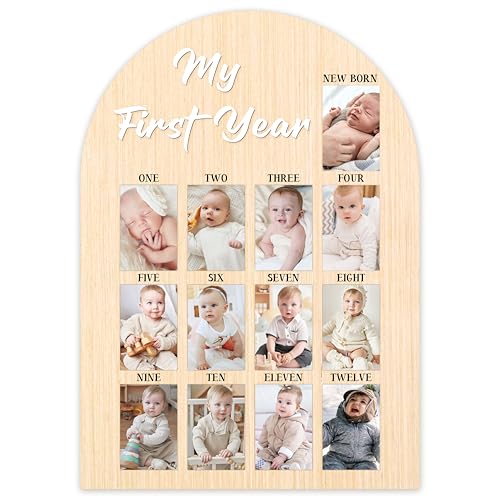 AWDSTN My First Year Photo Board Babys First Year Photo Frame 12 Monthly Milestone Picture Frame Gift for Newborn Baby 1st Birthday Memories Nursery Decoration -01