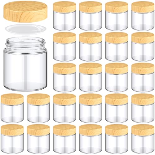 Norme 24 Pcs Glass Cosmetic Jars Empty,4 oz,Natural Wood