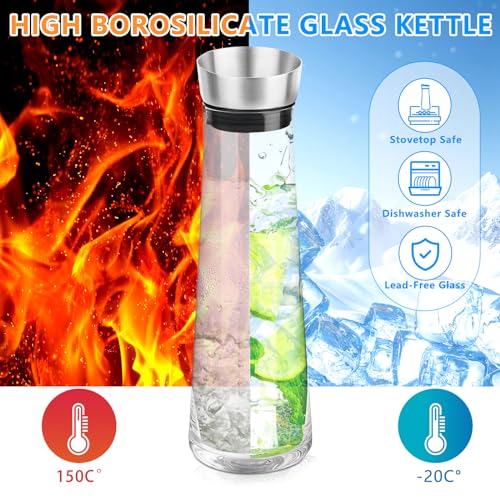 POWZOO Glas-Karaffe,Wasserkaraffe Glass (1.5 L),mit Deckel Edelstahl – Ansicht 5