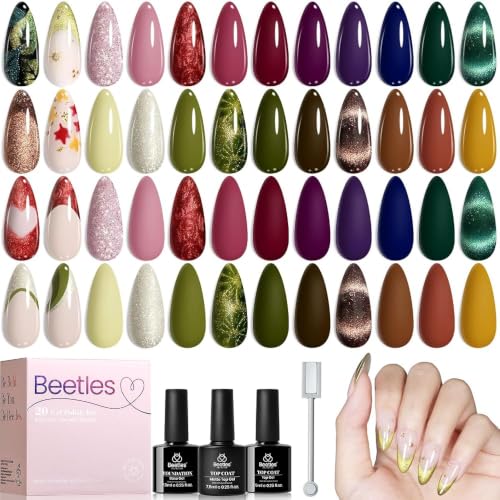Beetles Fall Gel Nail Polish Set, 20 Colors Cat Eye Gel Polish Nail