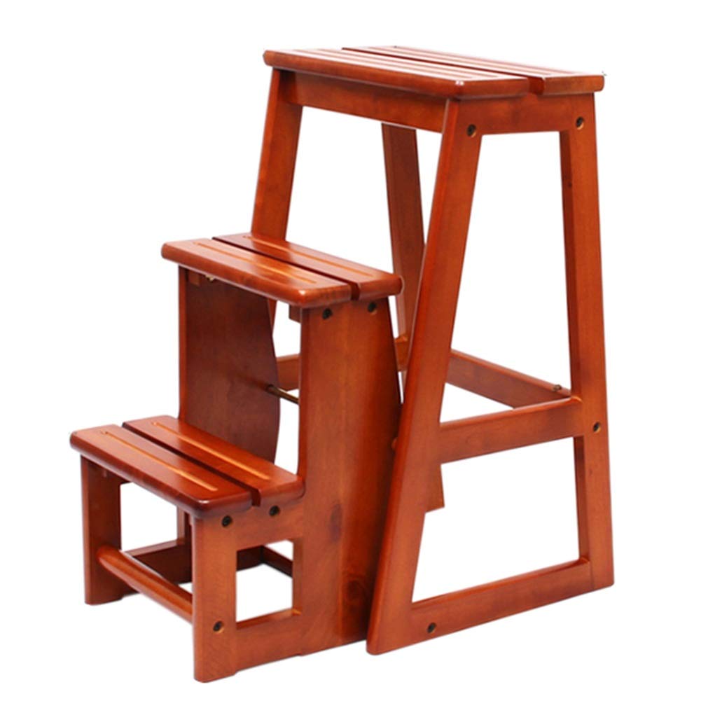 Escabeau 3 marches en bois pour attraper les objets hauts, tabouret échelle pliable stable