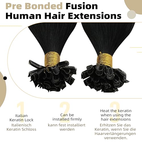 Ugeat U Tip Hair Extensions Human Hair Jet Black U Tip Human Hair Extensions Black Pre Bonded for Salon 22 Inch Add Length Remy Smooth and Silky 50S 50G - Image 3