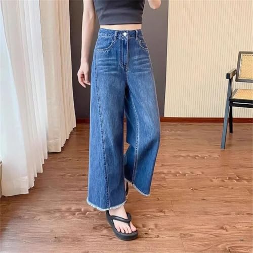 Women's High Waist and Wide Legs Straight Trousers Pear-Shaped Plus Size Loose Nine-Point Jeans2
