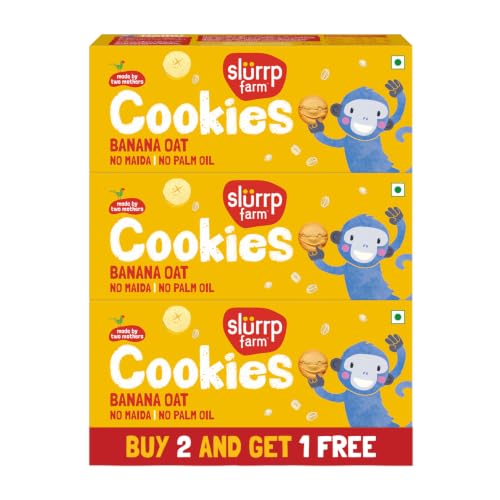 Image of Slurrp Farm Buy2Get1 Free Banana Oat Cookies | No Maida No Refined Sugar | Healthy Cookies Made With Multigrain | Perfect for Tiffins, Travel or Snack Time | Pack of 3 x 80g