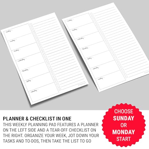 321done weekly plan with checklist notepad  50 sheets 55x85 small  made in usa - two column minimalist to-do planning memo pad simple planner schedule inserts monday start