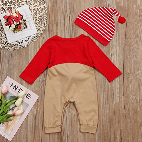 SOIMISS 1 Set Lange Mouw Rendier Rode Neus Leuke Cartoon Bodysuit Set Jumpsuit Streep Hoed Voor Kerst Pasgeboren Baby Meisjes Jongens Kleding(Pak Voor 6-12 Maanden Hoogte Ongeveer 80 Cm) - Afbeelding 7