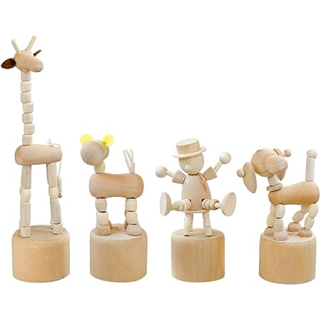 WANDIC Wooden Push up Toy, 4Pcs Finger 