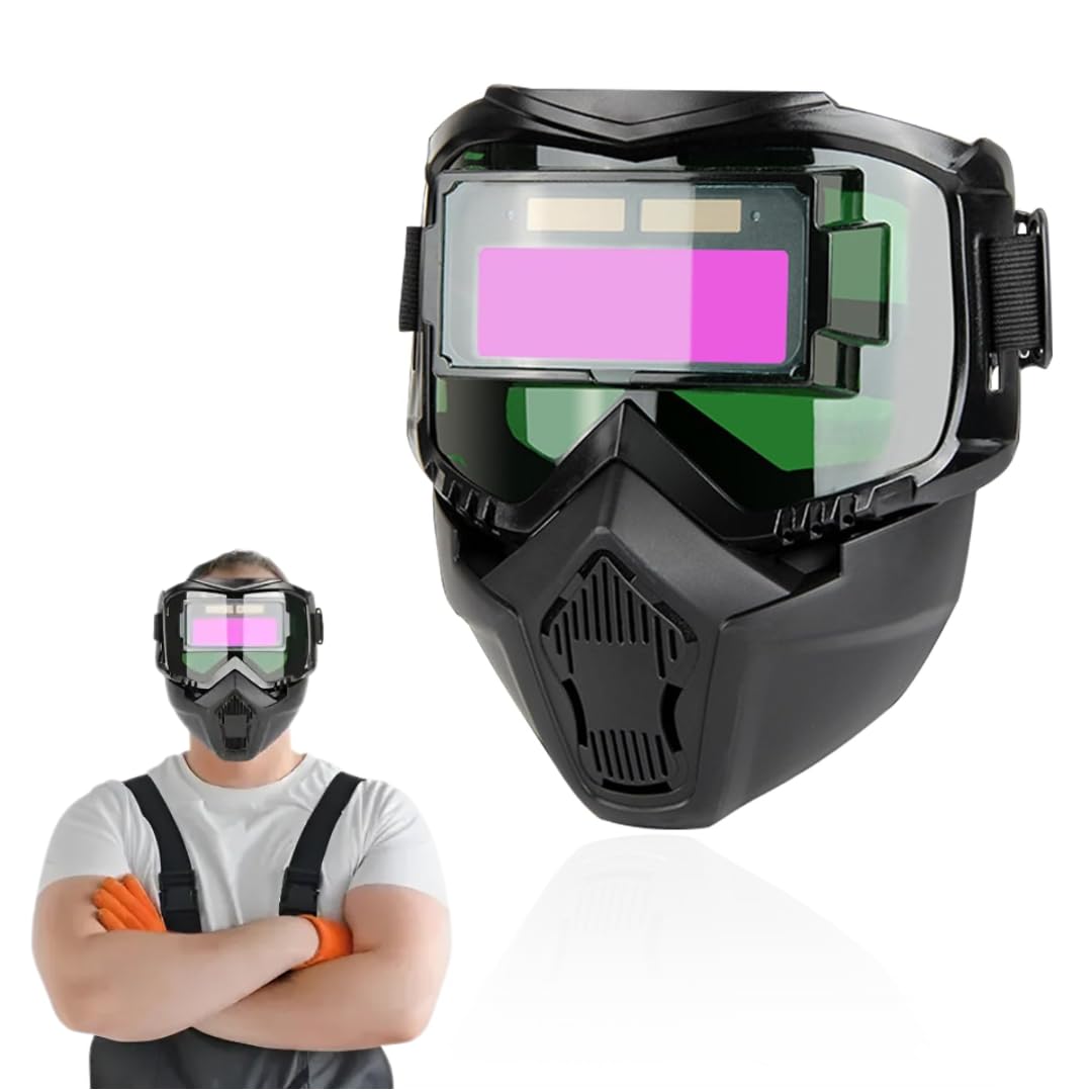 Homdum 2 in 1 Welding Helmet with Auto-Darkening Welding Goggles, Includes Lightweight & Breathable PP Face Mask with Foam Eye Frame Pad, Adjustable Head Strap for Grinding Plasma Cutting TIG MIG-picture-27