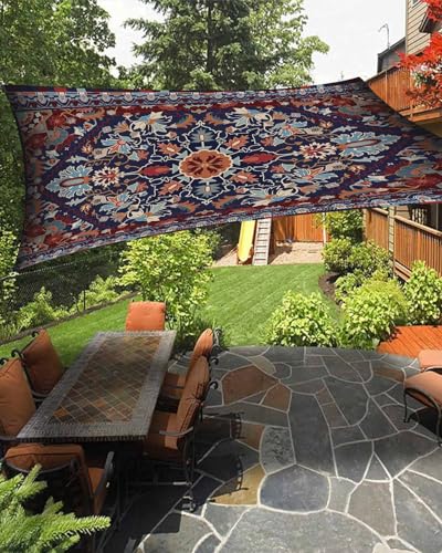 Boanket Sun Shade Sail 6.5' x 10', Boho Blue Red Brown UV Block Sun Sails Shades, Ethnic Geometric Abstract Art Shade Cloth for Patio Deck Terrace Garden Lawns Beach Backyard