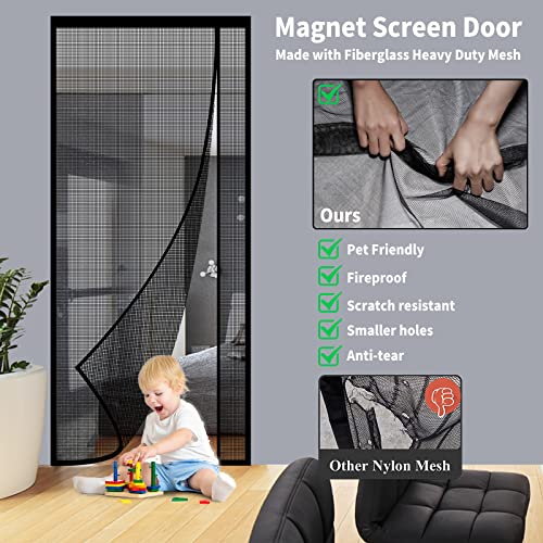 Veanusiver Reversible Left Or Right Side Opening Magnetic Screen Door, Narrow Durable Fiberglass Mesh Curtain Hands Free For Patio thumb #1