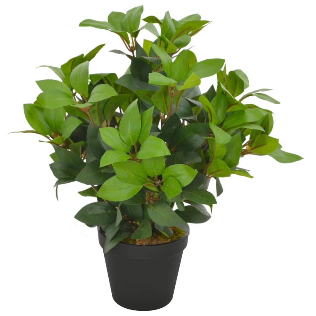 Planta artificial de laurel con maceta, planta decorativa para salón y oficina, 40 cm de alto, 315 hojas, poliéster y madera, aspecto marrón natural, fácil de limpiar