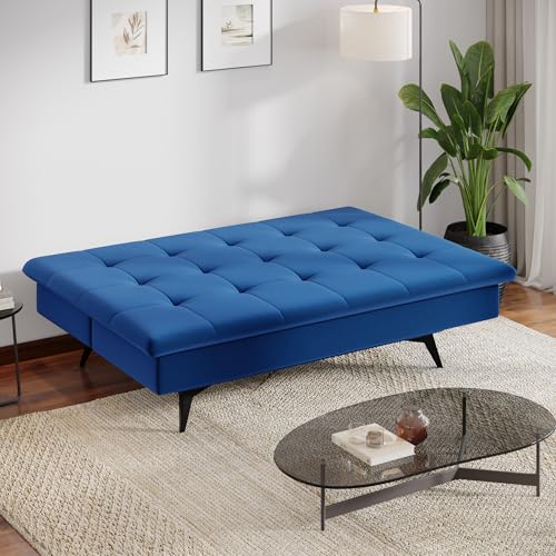 Image of Wakefit Flexia Sofa Cum Bed - Three Seater - Velvet Series Blue