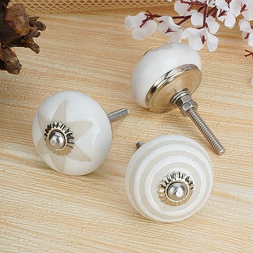 Ajuny Gray and White Ceramic Knobs for Cabinet Dresser Drawer and Furniture Hand Painted Antique Floral Cupboard Pull Knob (Gray and White - Image 4