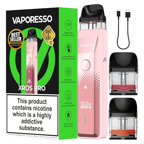 Vaporesso Xros Pro Pod Vape Kit [Pink] - Available in 9 Colours - 1200mAh Battery 2A Fast Charging (35 Min) 30W Output First Super Pulse Pod - Works with all XROS Pods - No Nicotine (Pink)