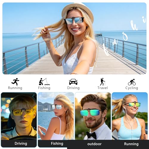Image of Hifot Clip on Sunglasses 4 Pack,Polarized Lens Fit Over Prescription Glasses,Flip up Rimless Sunglasses