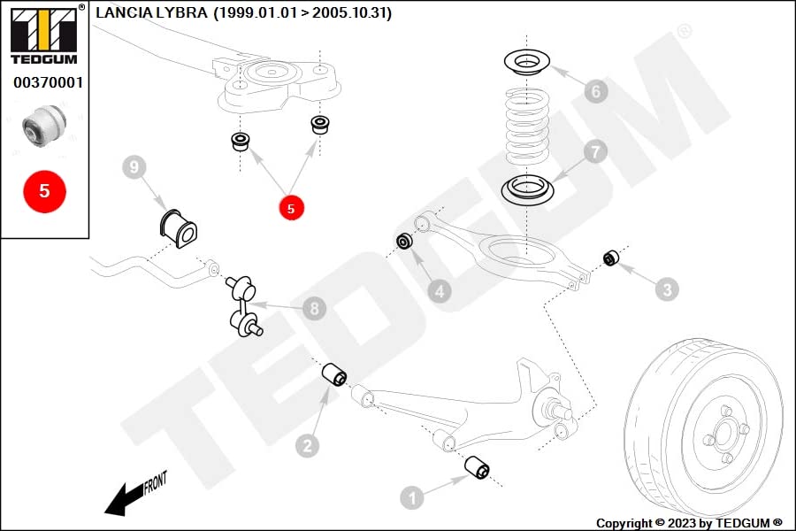 TEDGUM 00370001 Boccola Della Sospensione Posteriore (Anteriore/Posteriore) Per Auto, Ricambio Originale, Garanzia 2 Anni