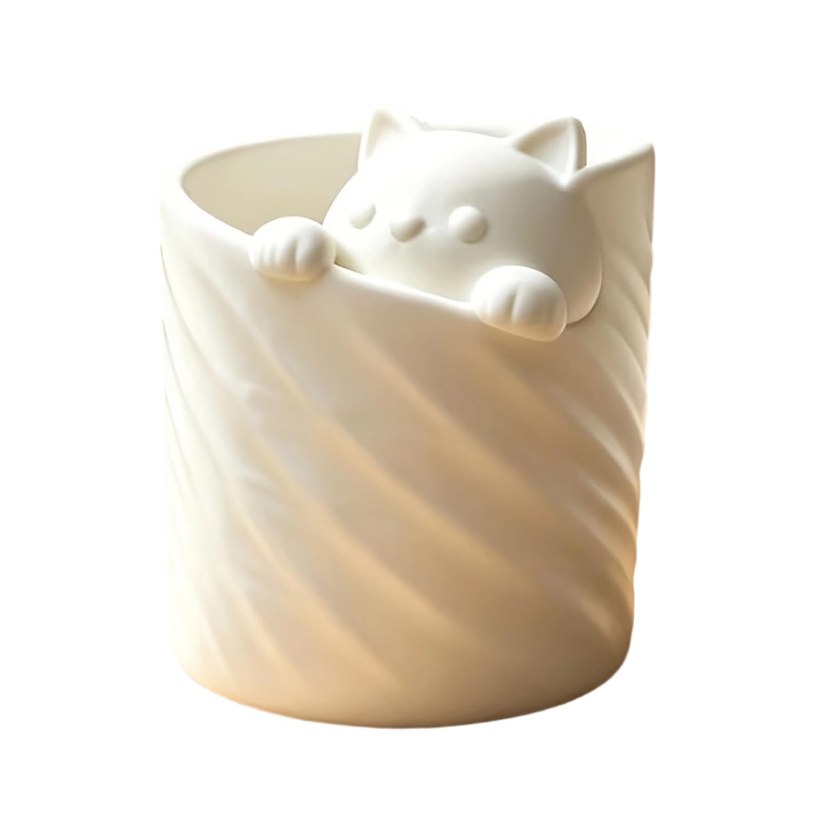 Pasisuu Cat Shaped Pen Holder – 3D Printed Desk Organizer with Large Capacity Hollow Barrel, Multi-functional Makeup Brush Holder for Office Dorm White