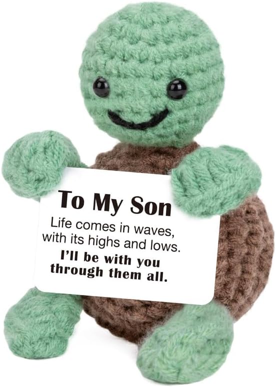 Xinezaa Easter Gifts for Teenage Son, Gifts for Son from Mom Dad, Mini Crochet Turtle, Emotional Support Gift for Teen Boys, Son Birthday Graduation Gift, Thinking of You Long Distance Gift