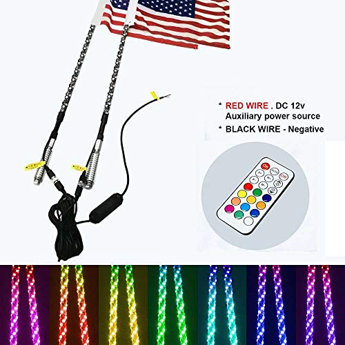 Maiker 3FT LED Whip Lights 360° Twisted Antenna Dream Wrapped Dancing Whips for Polaris RZR ATV Antenna Whip UTV Quad Sand Dune Buggy Flag Poles for Trucks w/Remote Control (1 pair)