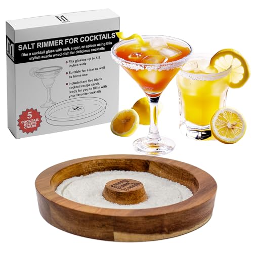 Salt Rimmer for Cocktails, Bar Accessories for Margarita and Bloody Mary Salt & Sugar Rims, Fits up to 5.5-inch Glasses, Large Capacity for Less Refilling, Wood