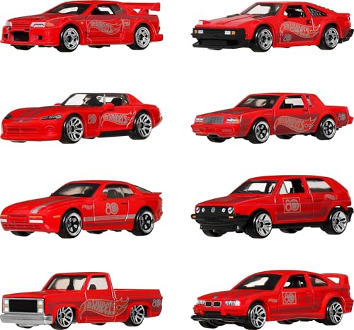 Hot Wheels Toy Cars & Trucks 8-Pack, Set of 8 Die-Cast 1:64 Scale Retro Vehicles with Special Mattel 80th Anniversary Deco & Packaging